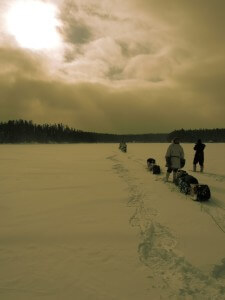 The crew heads across Missinaibi Lake.