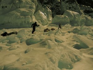 Dave and Conor struggle through a tough section of ice on Lake Superior